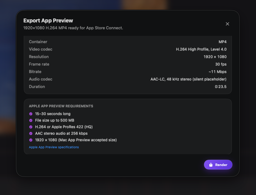 App Store-Ready Export feature